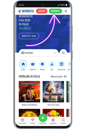 Pagina principale Winnita con pulsante Iscriviti